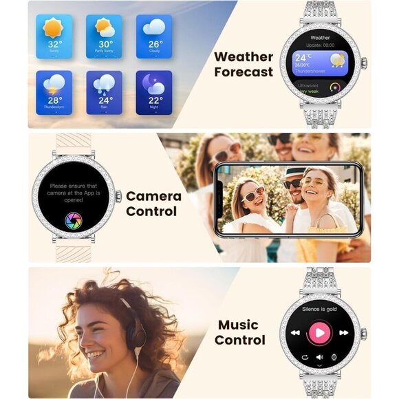 ✨ Lige Smart Watch Women Silver Compatible Android iPhone Diamond 2 Straps Watch - Picture 8 of 8